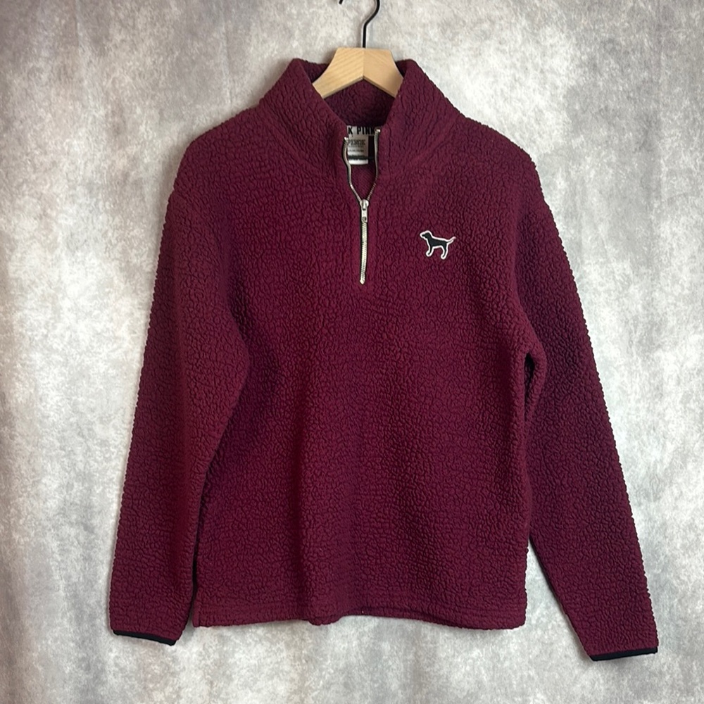 Women's VS PINK Maroon Quarter-Zip Sweater